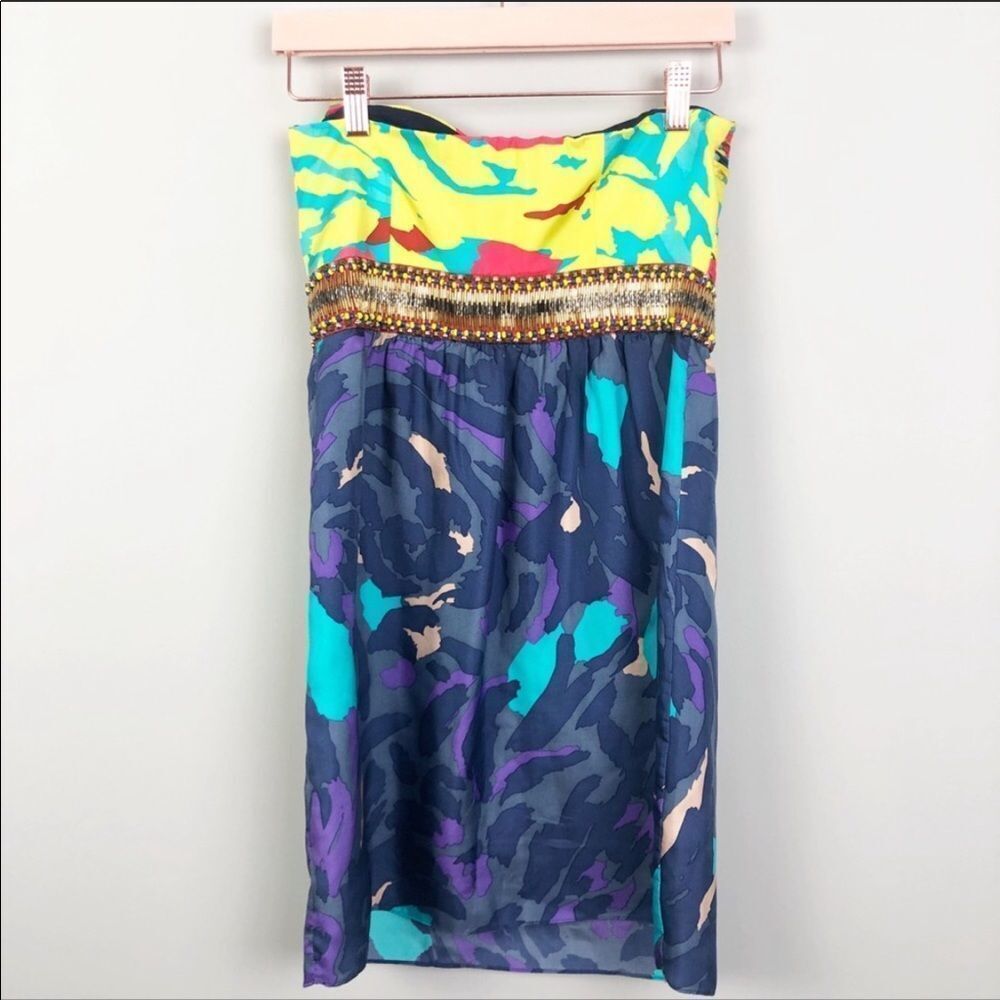 Tibi | Silk Abstract Multiprint Beaded Strapless … - image 6